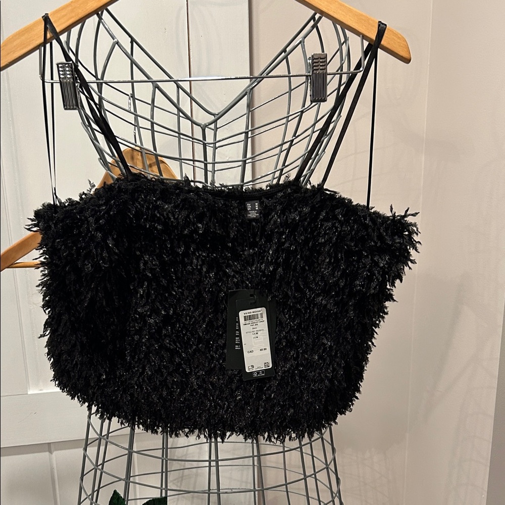 NWT Chic Black Fuzzy Women's Top